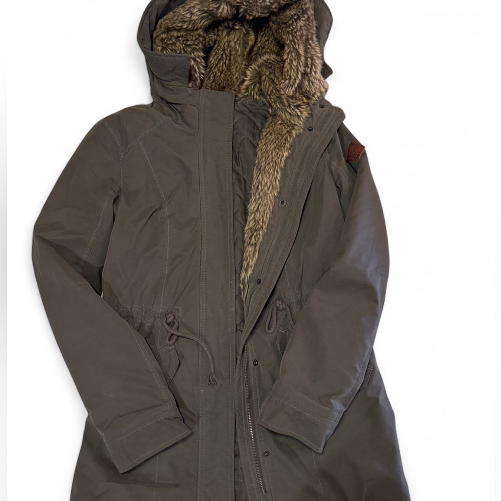 Hollister Women’s XS Faux Fur Lined Parka Coat – Olive Green Winter Jacket - Picture 2 of 10